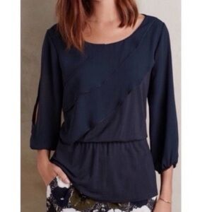 Anthropologie Deletta Tiered Ruffle Peplum Split Sleeve Blouse Top Size Small
